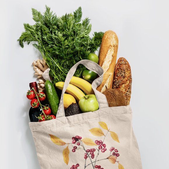 Red Chokeberry Vintage Watercolor Botanical Print Graphic Canvas Tote Bag - Picture 4 of 5